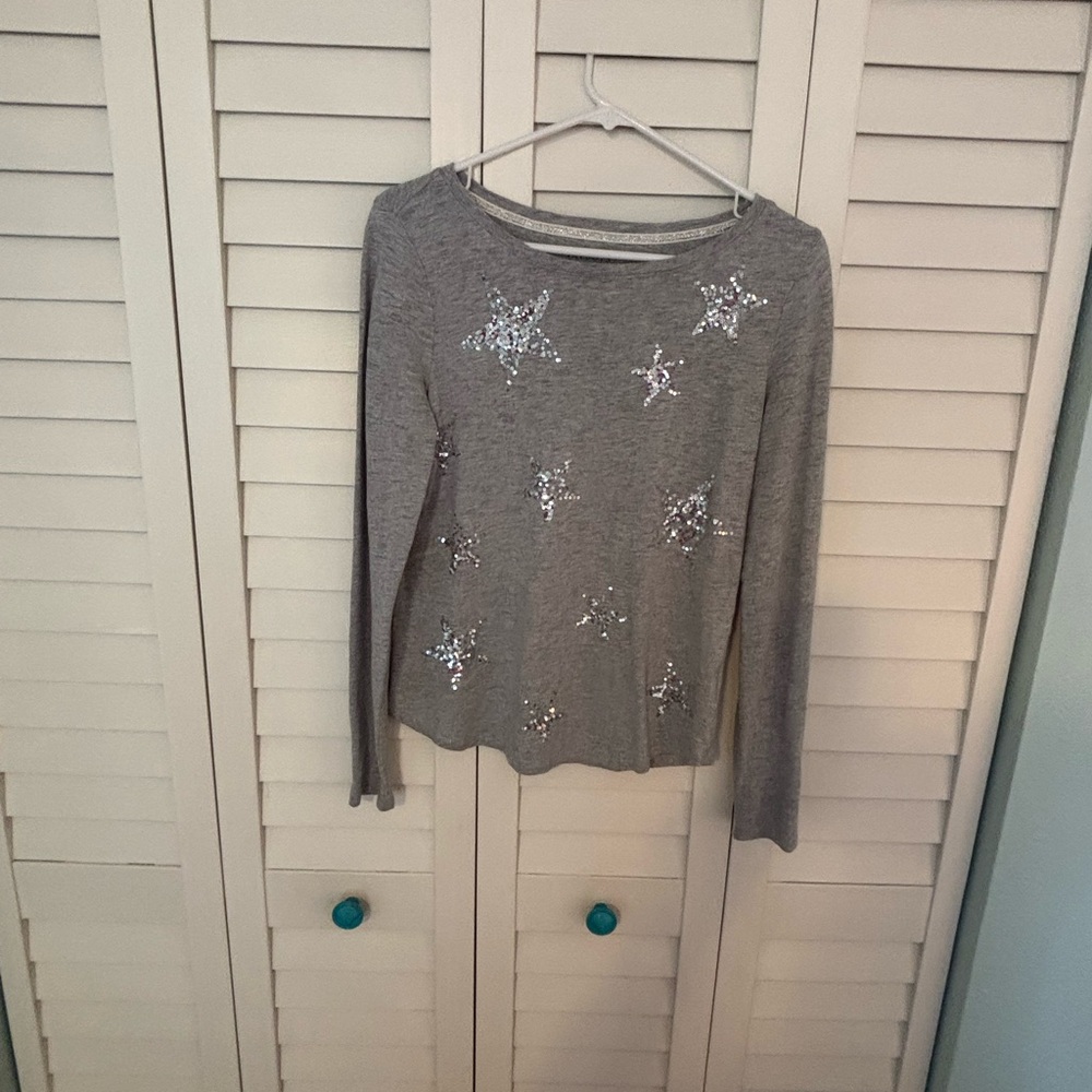Talbots Top Gray Star Embellished Long Sleeve